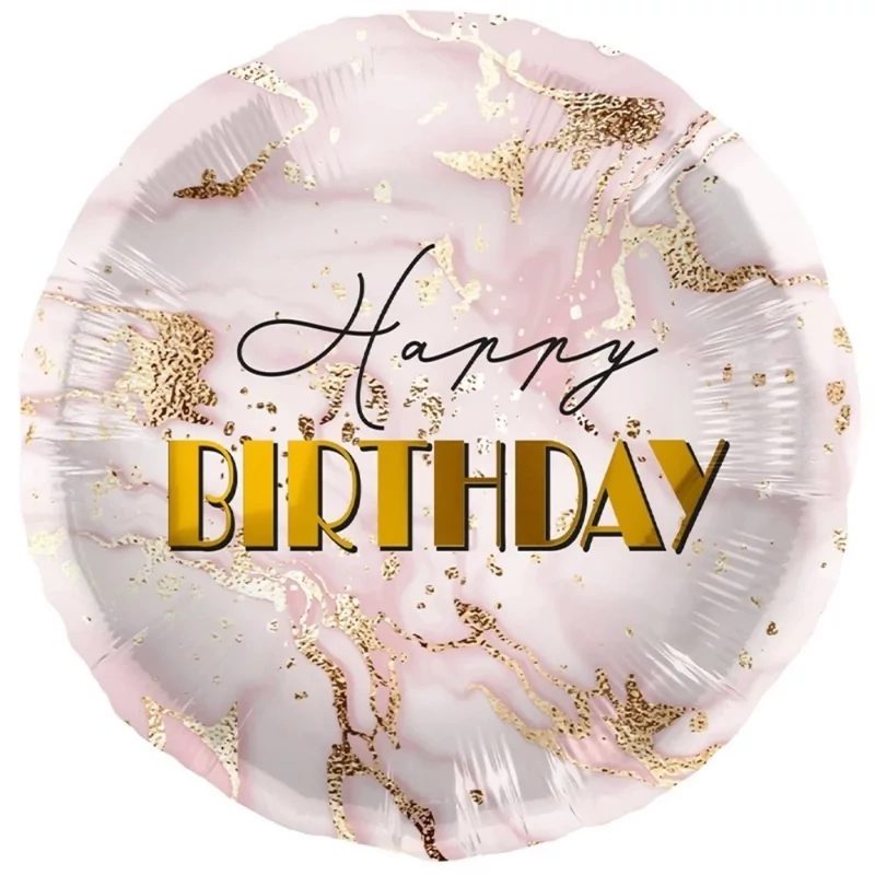 45 cm-es Happy Birthday Marble Pink Szülinapi Fólia Lufi