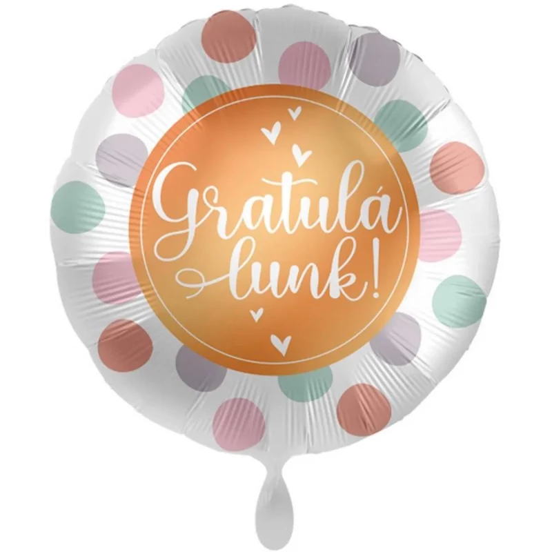 45 cm-es Gratulálunk Feliratú Pöttyös Fólia Lufi