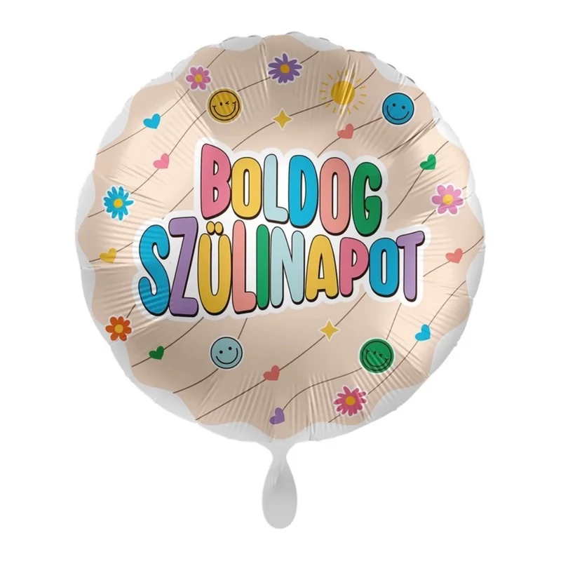 45 cm-es Boldog Szülinapot Retro Színek Fólia Lufi