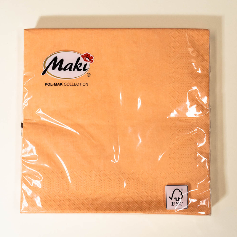 Szalvéta 3 rétegű egyszínű 33x33cm 20db/csomag Maki - Barack