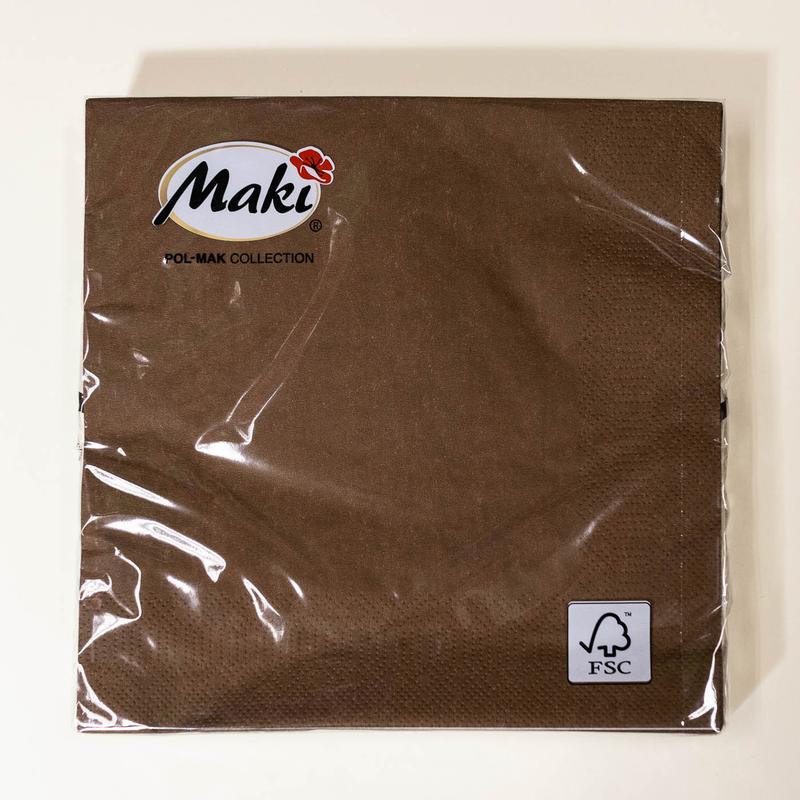 Szalvéta 3 rétegű egyszínű 33x33cm 20db/csomag Maki - Barna
