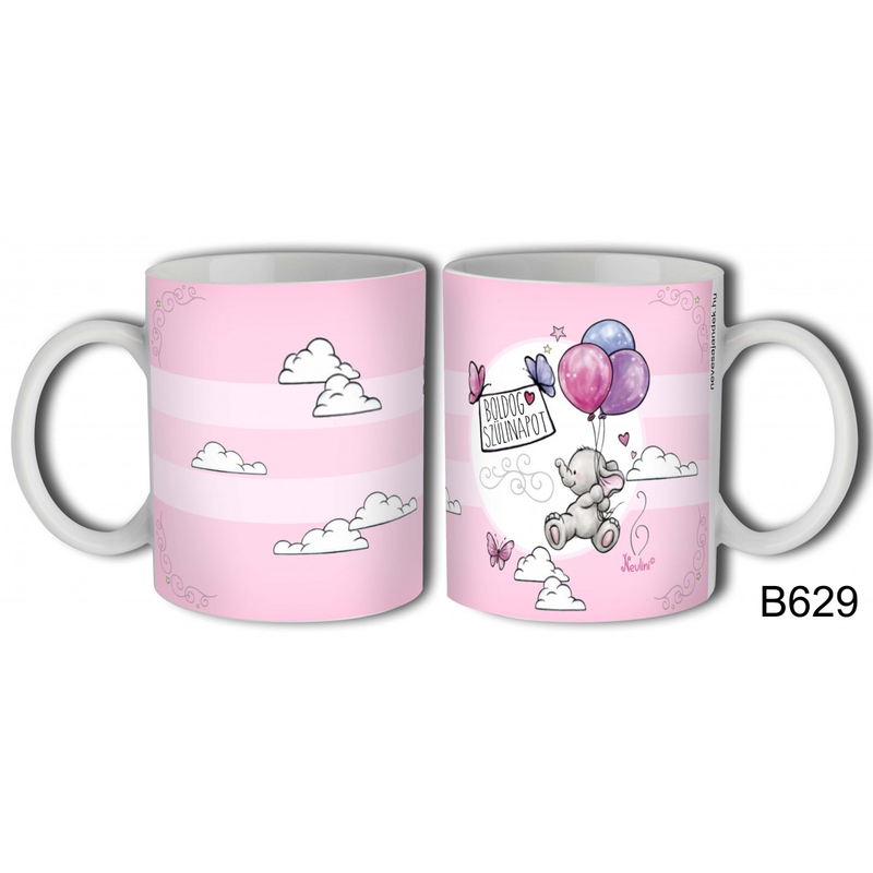 Bögre 3 dl - Boldog Szülinapot rózsaszín – Elefántos Bögre – Szülinapi Ajándék B629