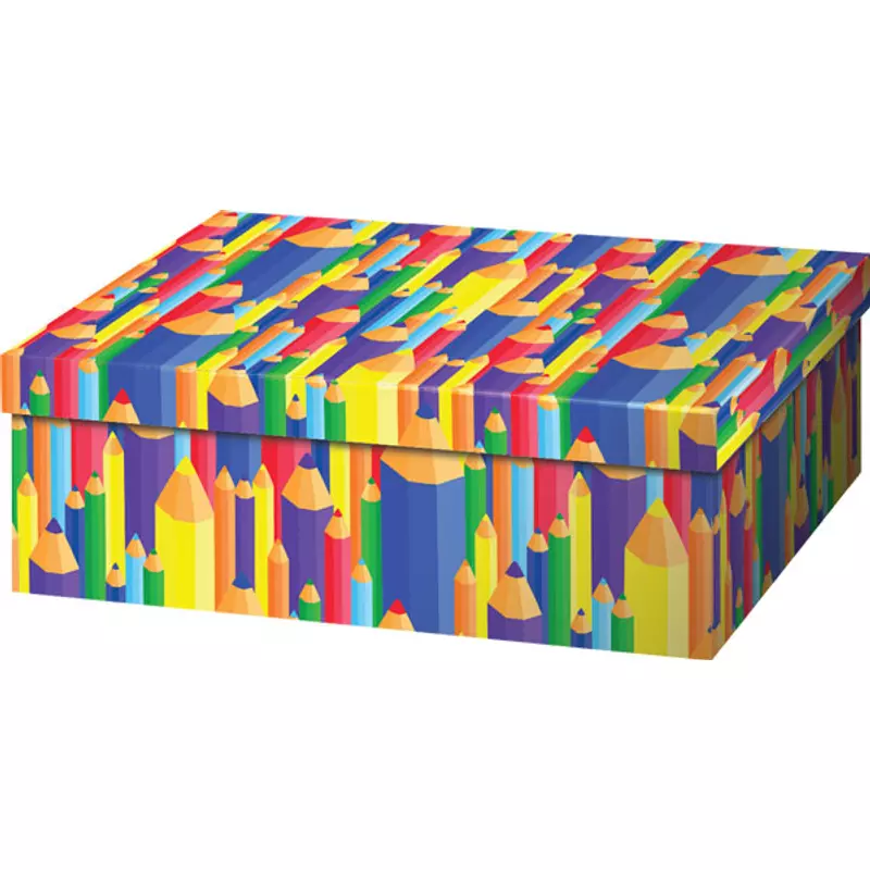Díszdoboz T4 Cardex papírból színesceruza mintás 32x23x12cm 44878