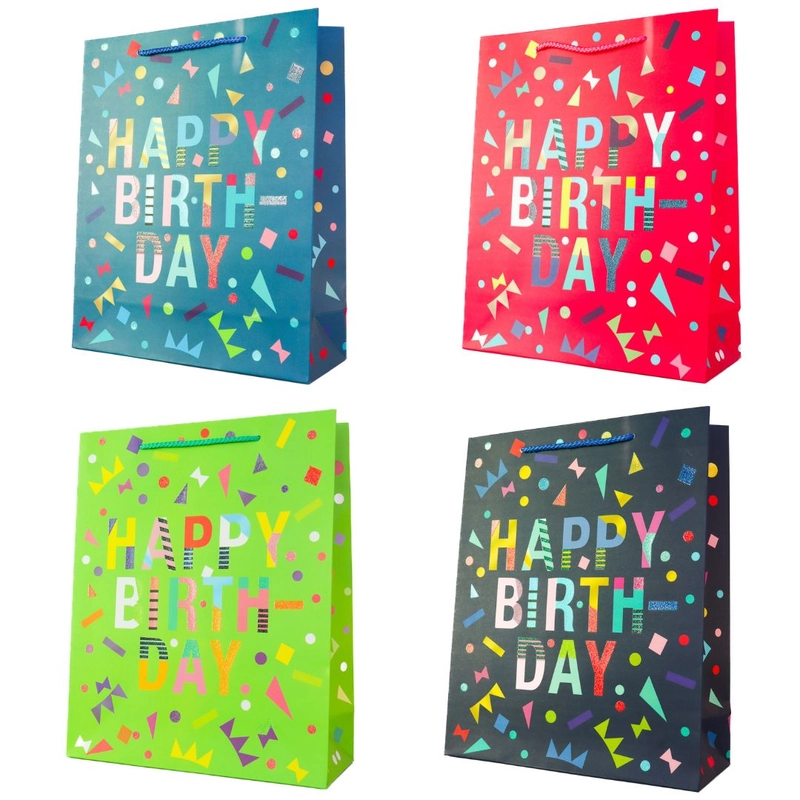 Dísztasak Happy Birthday konfettis 32x26x10cm J5-183-K 029410