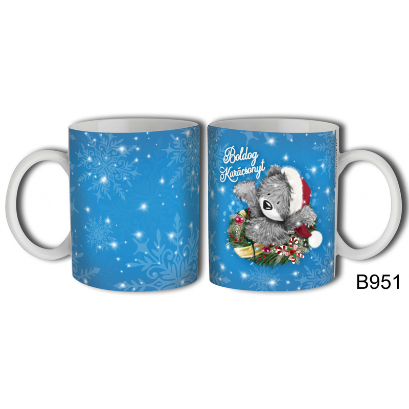 Bögre 3 dl - Kék Karácsonyi Macis Bögre – Karácsonyi Ajándék B951