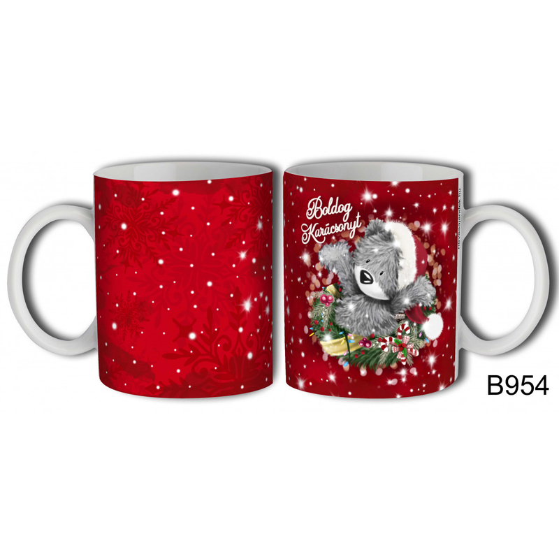 Bögre 3 dl - Piros Karácsonyi Macis Bögre - Karácsonyi Ajándék B954