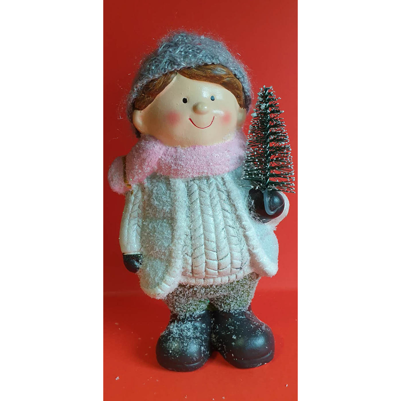 Gyermek téli ruhában fenyőfával kerámia FDC796976