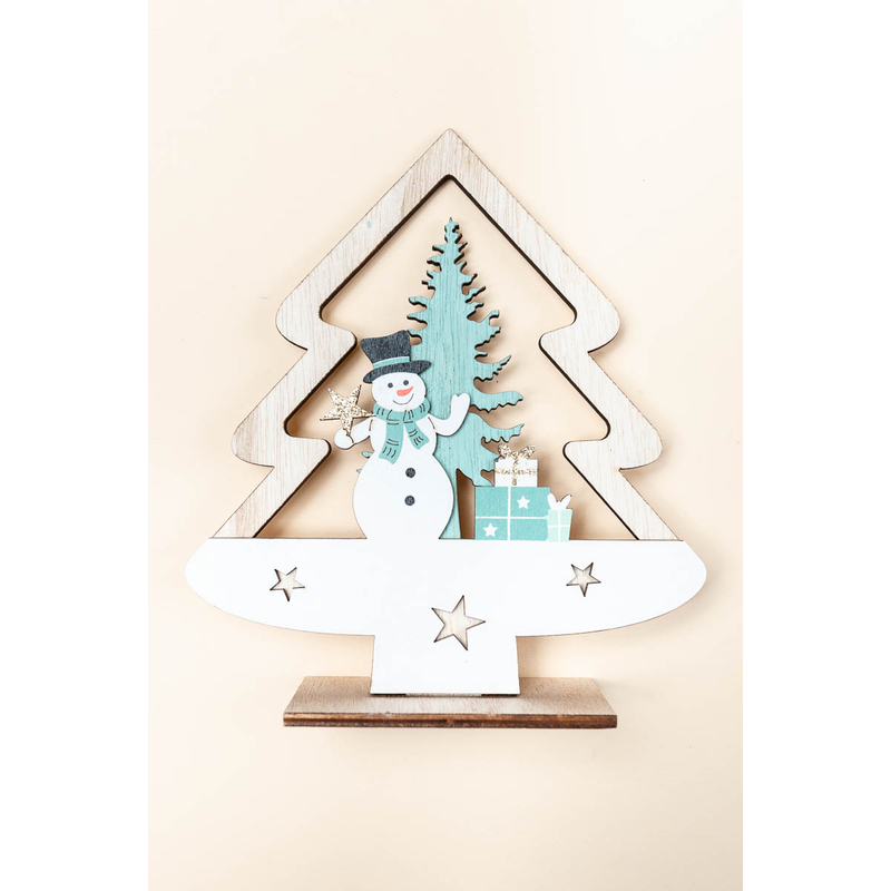 Fa karácsonyi dekor hóember karácsonyfával HH796655