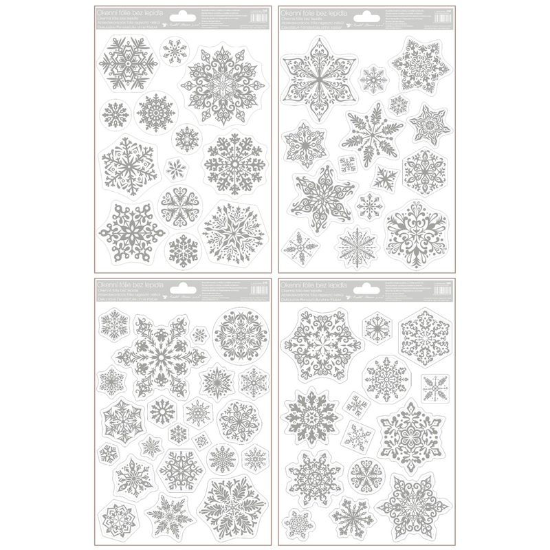 Karácsonyi ablakfólia, csillogó ezüst hópelyhek 20x30cm 248
