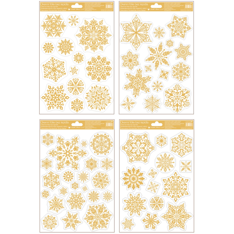 Karácsonyi ablakfólia csillogó arany hópelyhek, 20x30cm 249