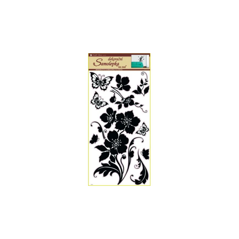 Falmatrica - Fekete virág pillangókkal 69 x 32 cm