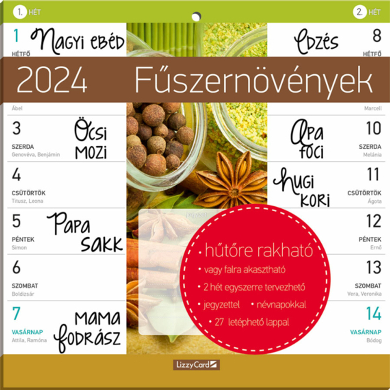 Lizzy Calendar Hűtőmágneses naptár 2 heti Fűszernövények 2024