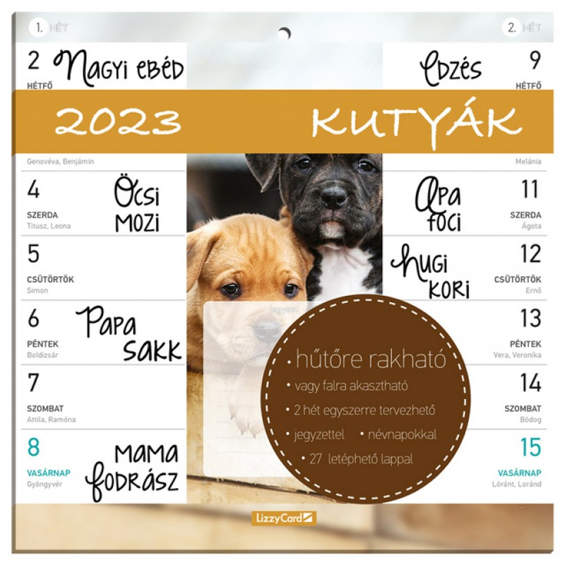 Lizzy Calendar Hűtőmágneses naptár 2 heti Kutyák 2023