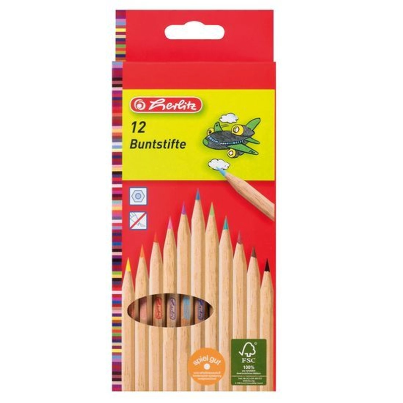 Színes ceruza készlet hatszögletű natúrfa 12 db Herlitz