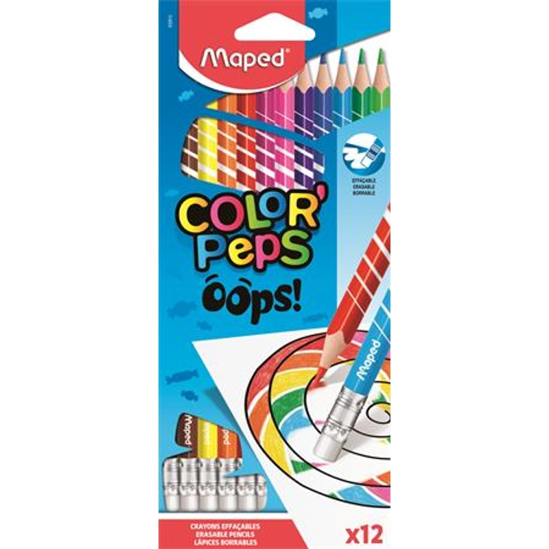 Színes ceruza készlet háromszögletű radírral Maped Color Peps Oops 12 db