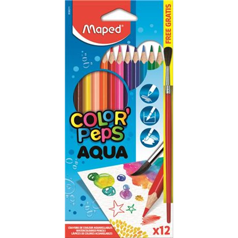 Színes ceruza készlet akvarell ecsettel háromszögletű Maped Color Peps 12 db