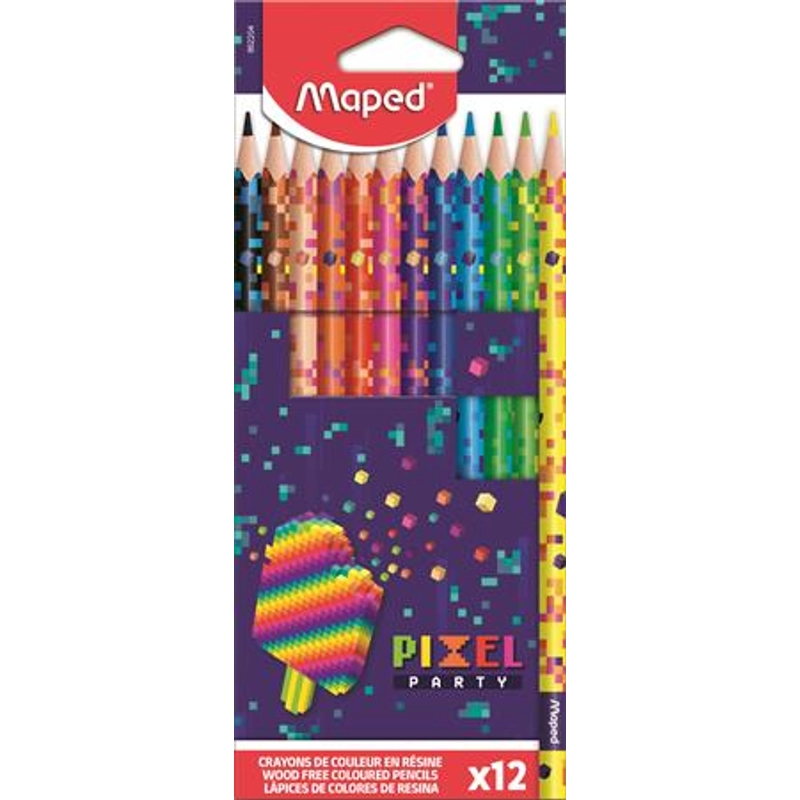 Színes ceruza készlet, háromszögletű MAPED "Pixel Party" 12 szín