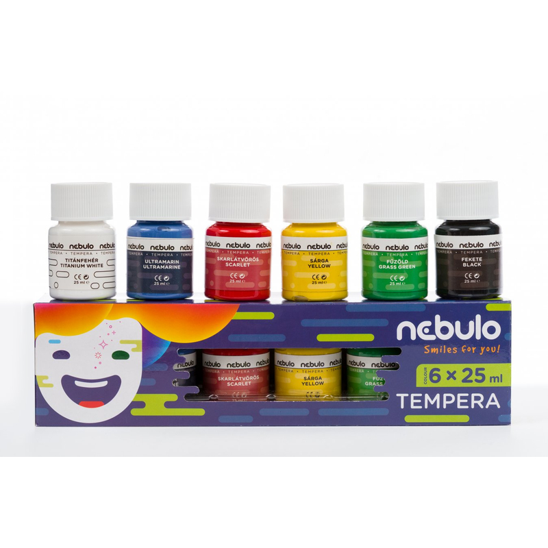 Nebulo Tempera készlet, tégelyes, 25 ml-es, 6 színes