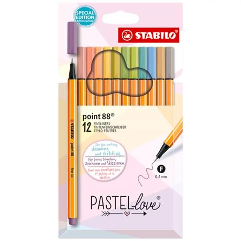 Tűfilc készlet 12 szín 0,4mm Stabilo Point 88 Pastellove