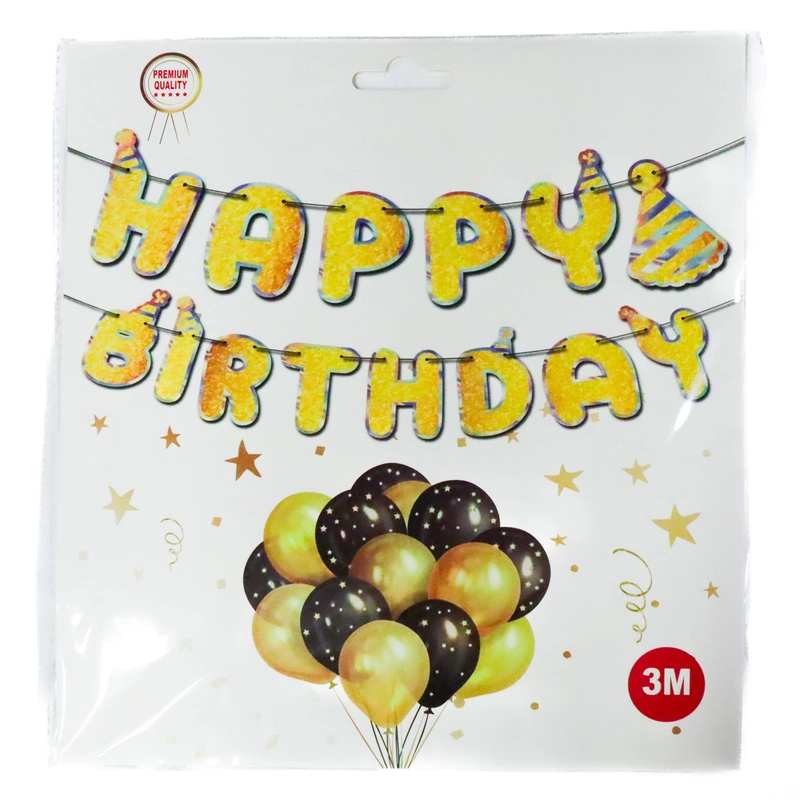 Fűzér Happy Birthday felirattal születésnapra arany színű 3 méter 614070