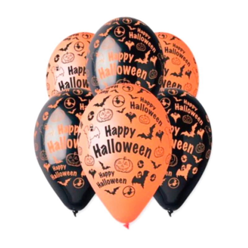 Gumi lufi Happy Halloween narancsárga és fekete színekkel 30 cm 10 db/cs