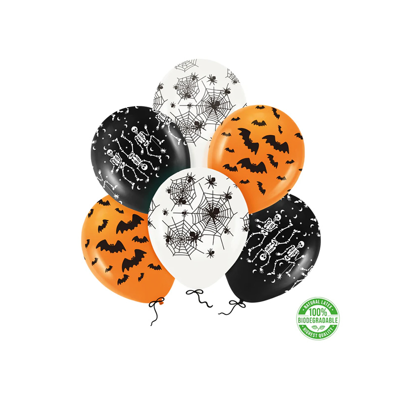 Gumi lufi halloween mintákkal, narancsárga és fekete színekkel 30 cm 6 db/cs
