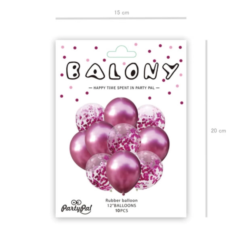 Lufi csokor króm rózsaszín konfettis 30cm 10 db/csomag 004140