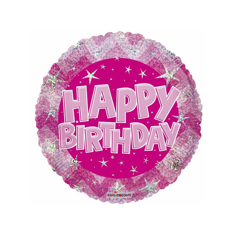 45 cm fólia lufi hologramos Happy Birthday rózsaszín 113106