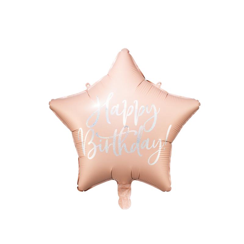 Csillag alakú púder pink színű Happy Birthday felirattal fólia lufi 40cm 170926