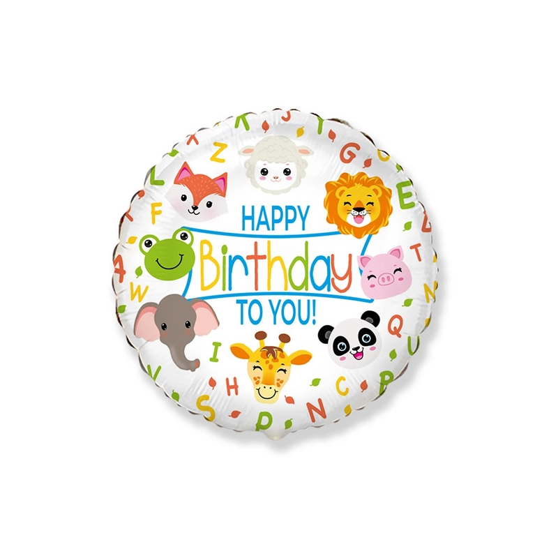 Fólia lufi állatos Happy Birthday felirattal 45 cm 312638