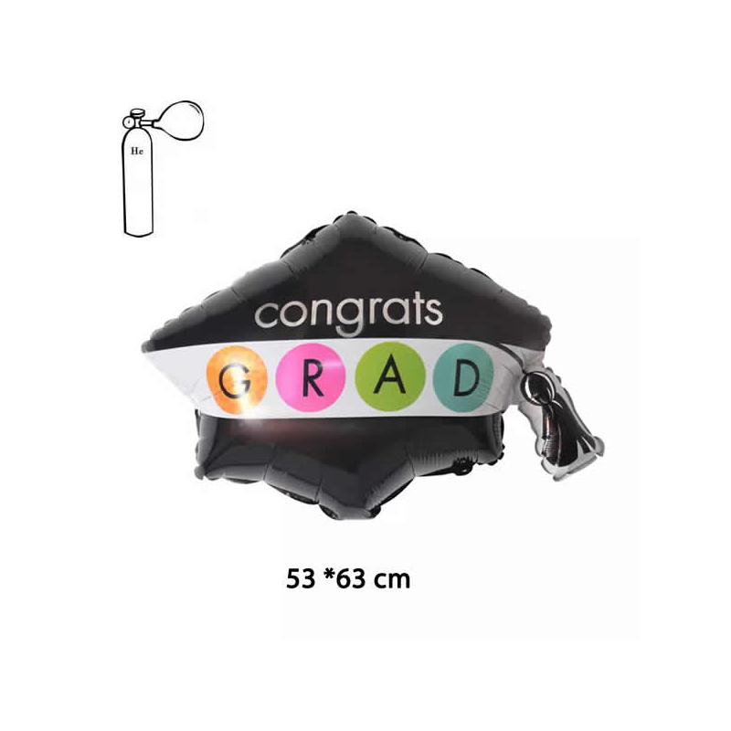 Ballagási kalap alakú Congrats Grad feliratú színes fólia lufi 63x53cm 352378