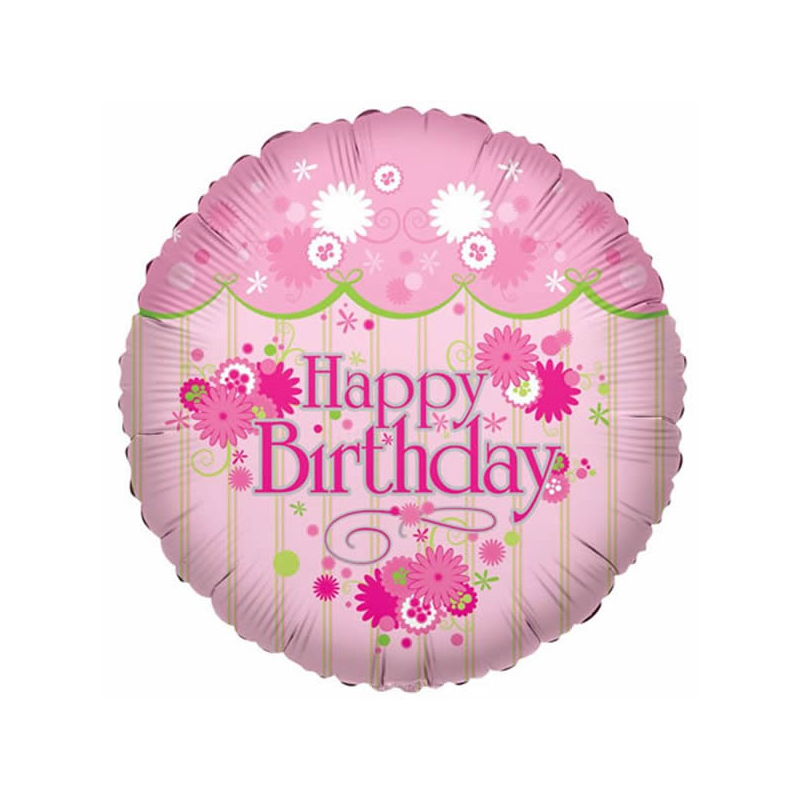 45 cm fólia lufi Happy Birthday virágos pink 117603