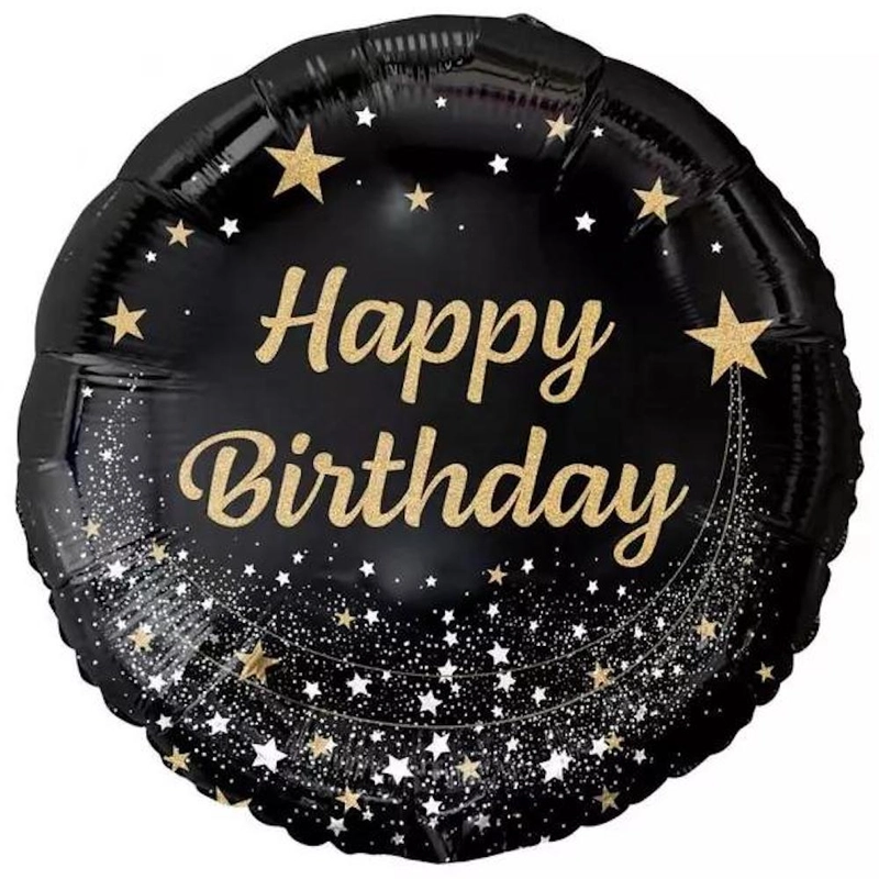Fólia lufi Happy Birthday felirattal elegáns fekete-arany színnel születésnapra 45 cm 10240