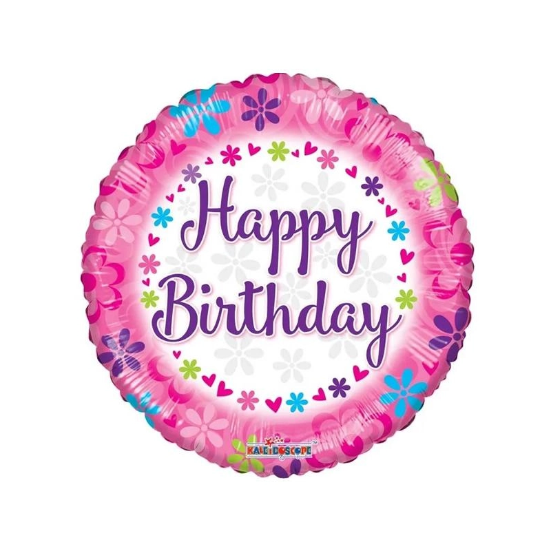 45 cm Happy Birthday születésnapi virágos mintás fólia lufi 103756