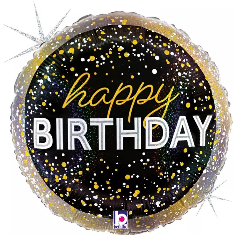 Fólia lufi Happy Birthday felirattal születésnapra elegáns pöttyös mintával 45 cm 26370