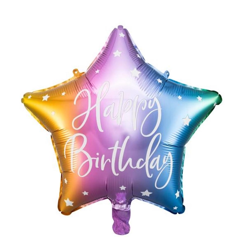 Csillag alakú többszínű Happy Birthday felirattal fólia lufi 40cm születésnapra 170889