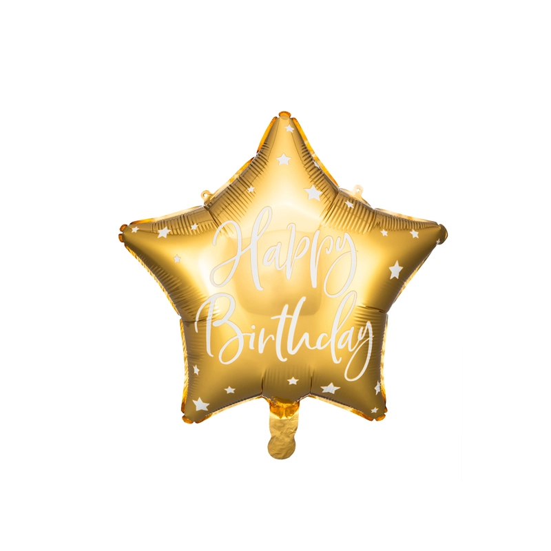 Csillag alakú arany színű Happy Birthday felirattal fólia lufi 40cm 170902