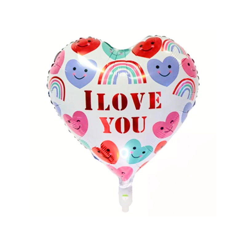 45 cm I Love You feliratos szív alakú fólia lufi fehér szívekkel 354143