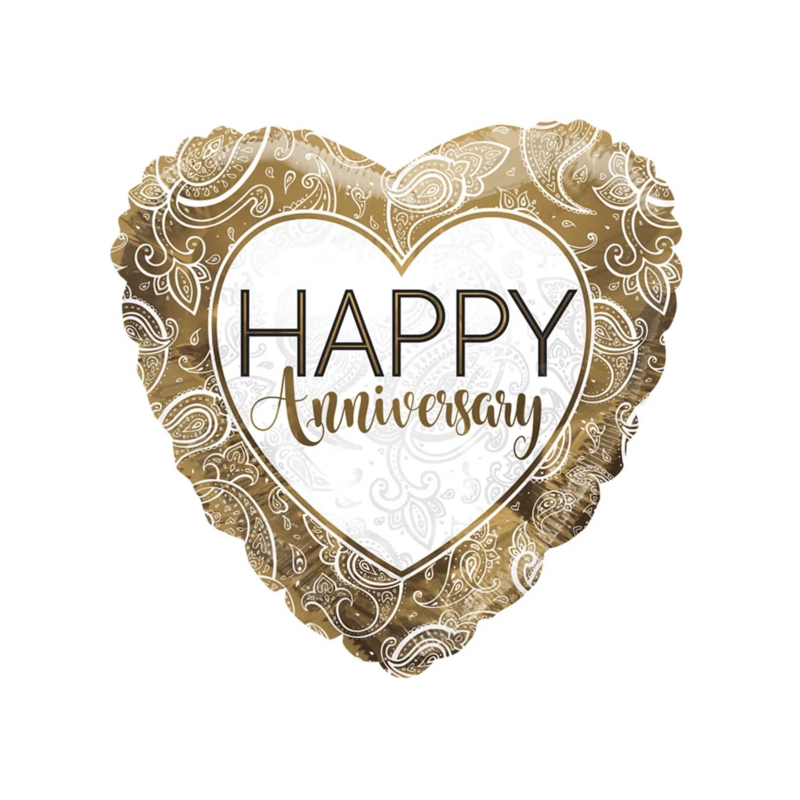 Fólia lufi Happy Anniversary szív alakú évfordulós arany 45 cm