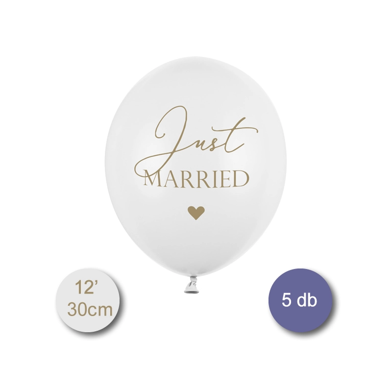 Just Married esküvői printelt gumi lufi 5 db