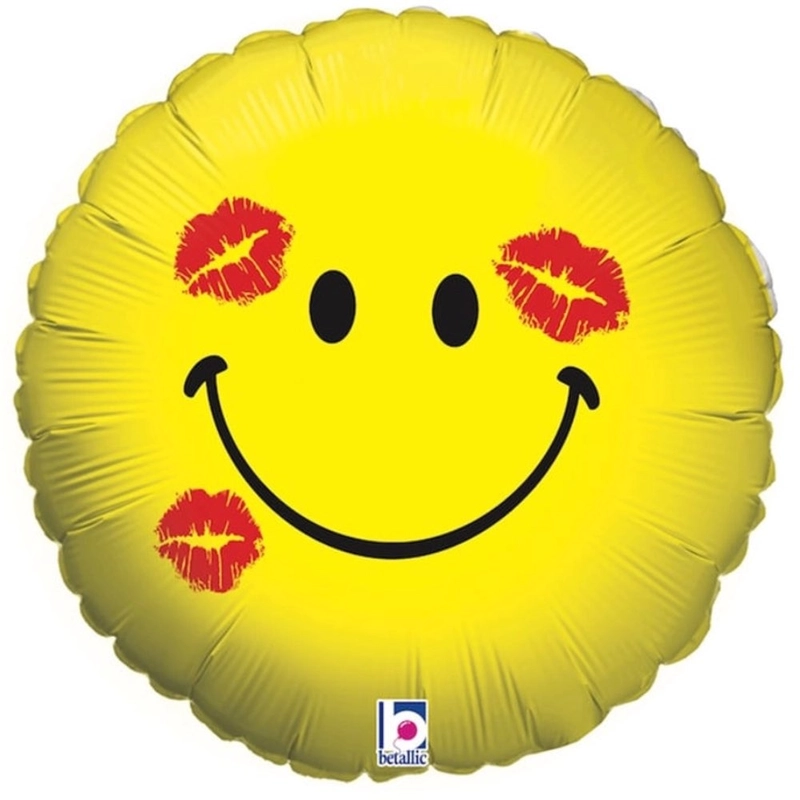 Fólia lufi sárga Smiley Kiss puszis rúzsfoltokkal 94 cm 16862