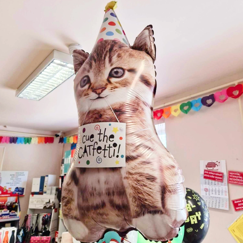 Fólia lufi születésnapos cica party kalappal 104 cm 25122