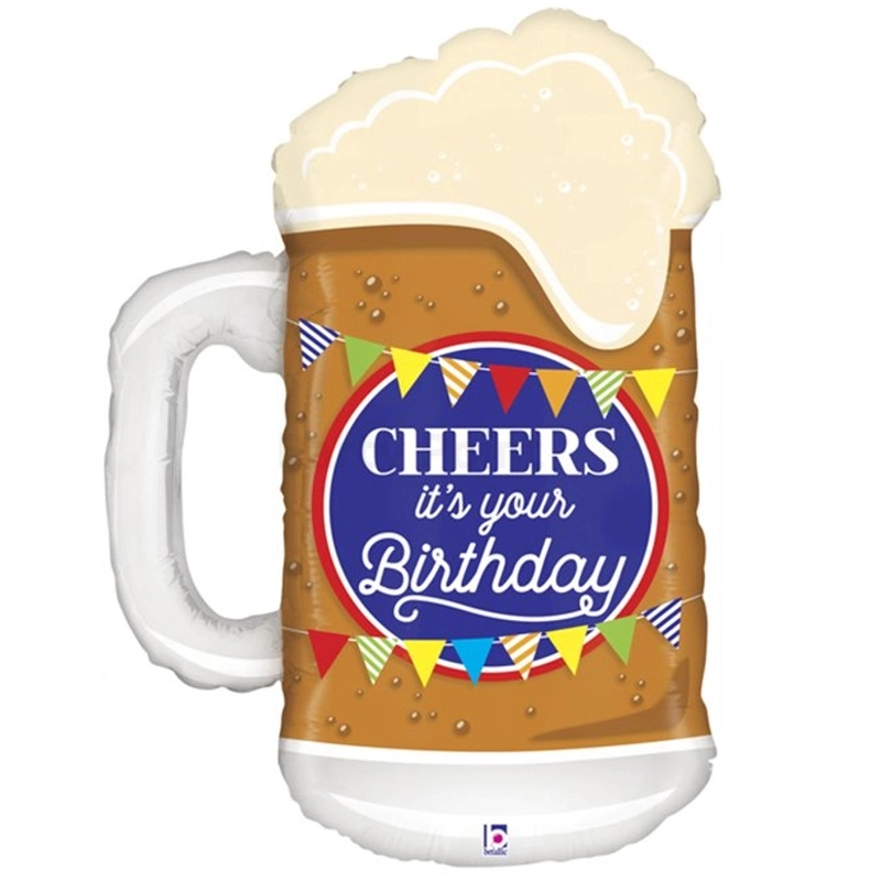 Fólia lufi "Cheers It's your Birthday" feliratú söröskorsó formájú 86 cm 035562