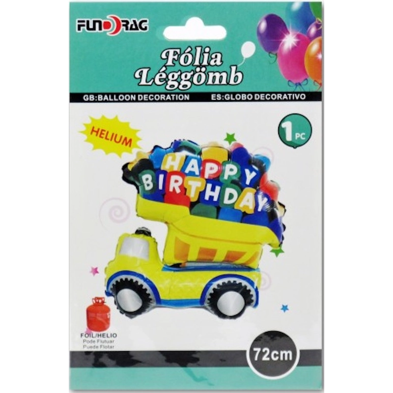 Fólia lufi autó Happy Birthday feirattal születésnapra 72cm 614384