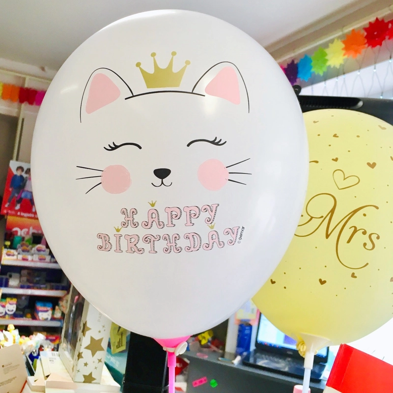 33 cm-es Happy Birthday cica hercegnő rózsaszín-fehér gumi lufi 10db/cs