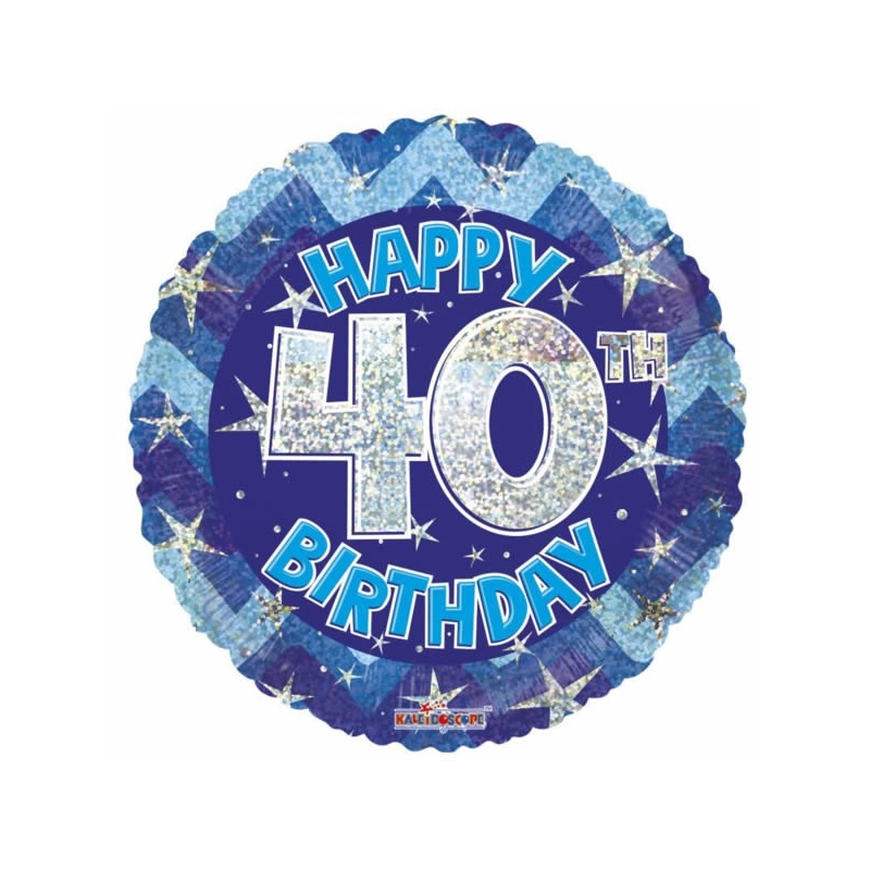 Fólia lufi hologramos Happy Birthday 40. évszám kék 45 cm 113045