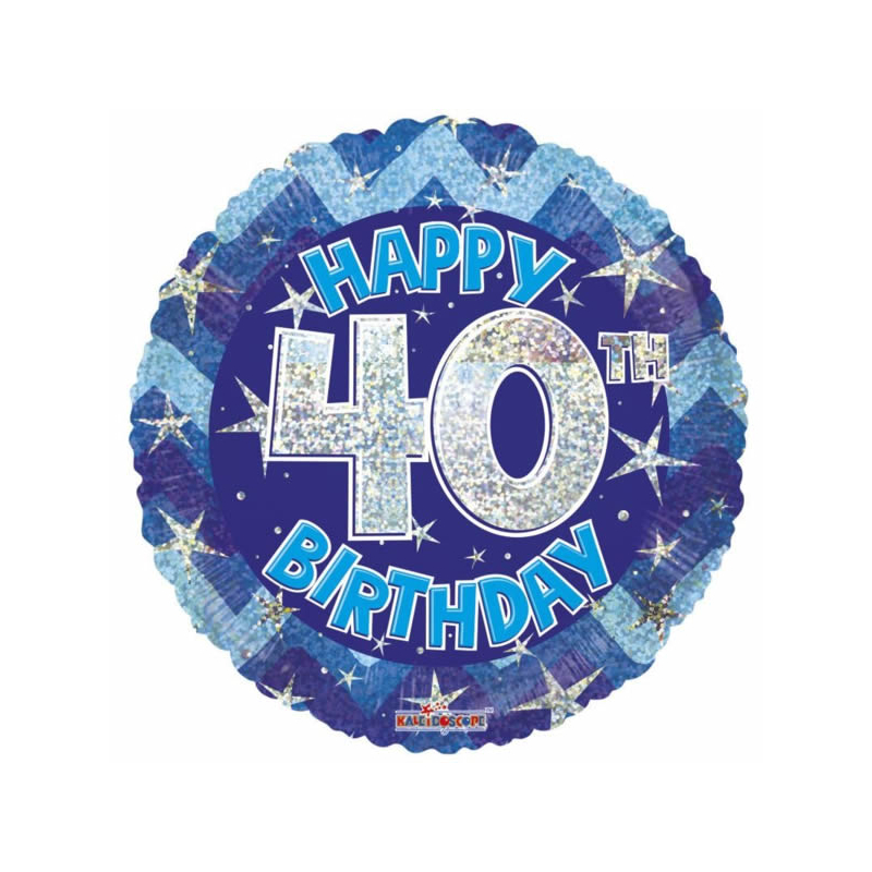 Fólia lufi hologramos Happy Birthday 40. évszám kék 45 cm