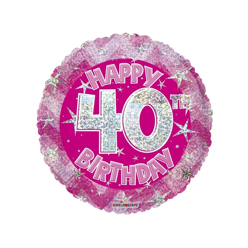 Fólia lufi hologramos Happy Birthday 40. évszám rózsaszín 45 cm 113144
