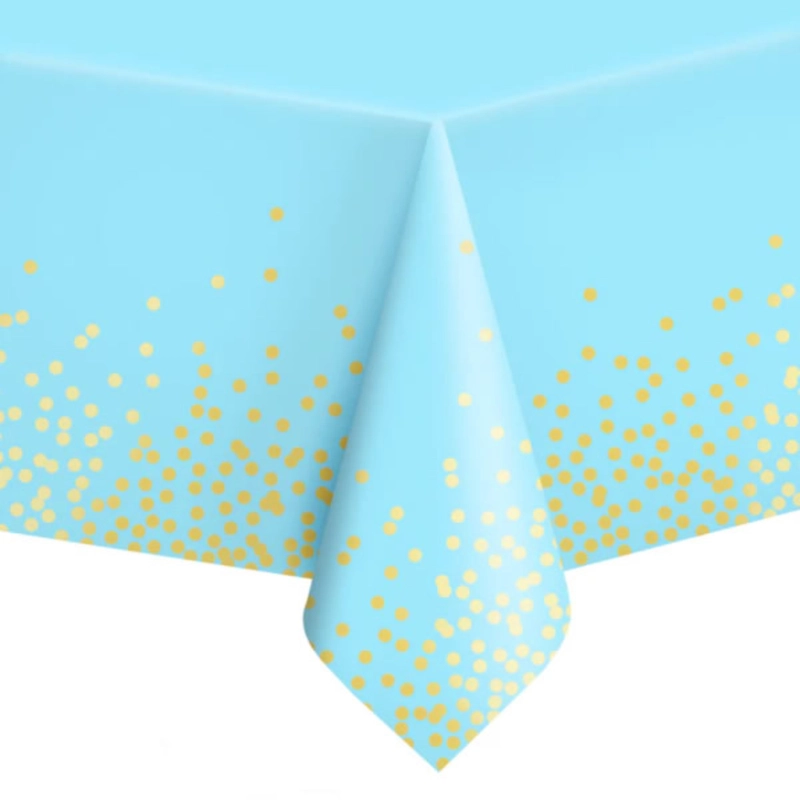 Asztalterítő világoskék arany konfetti mintákkal 137 x 274 cm