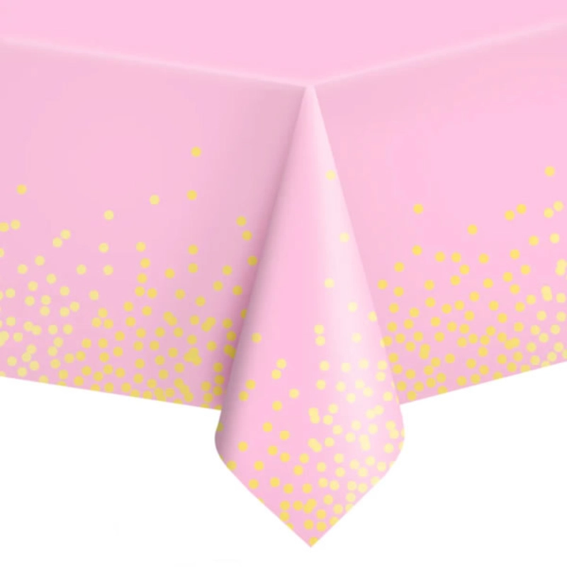 Asztalterítő rózsaszín arany konfetti mintákkal 137 x 274 cm